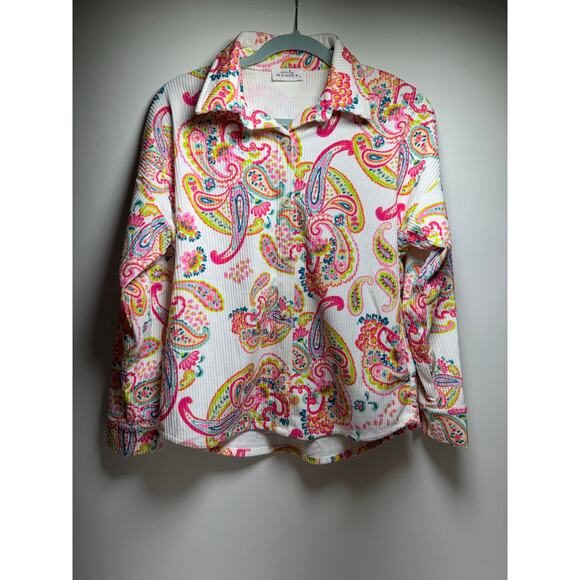 Emily Wonder Women’s Sz S Corduroy Pink Paisley Jacket Shacket Artsy Colorful - Picture 10 of 11